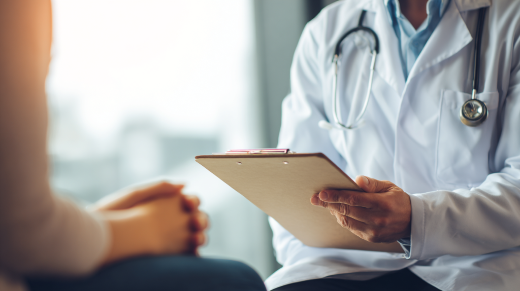 Ein Arzt vom PVZ St Anna Wels berät eine Patientin in Sachen Reisemedizin