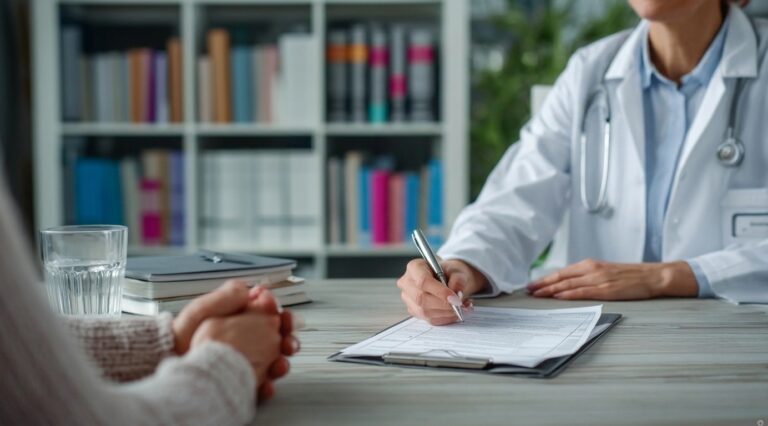 Ein Arzt vom PVZ St. Anna in Wels stellt eine Patientenverfügung aus.